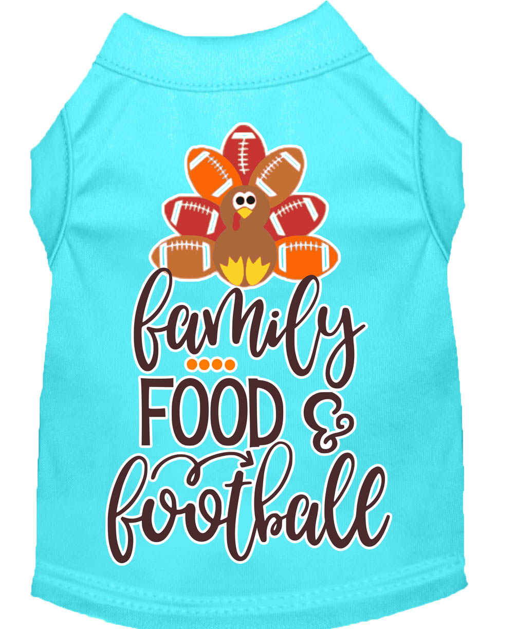 Family, Food, and Football Screen Print Dog Shirt Aqua Lg